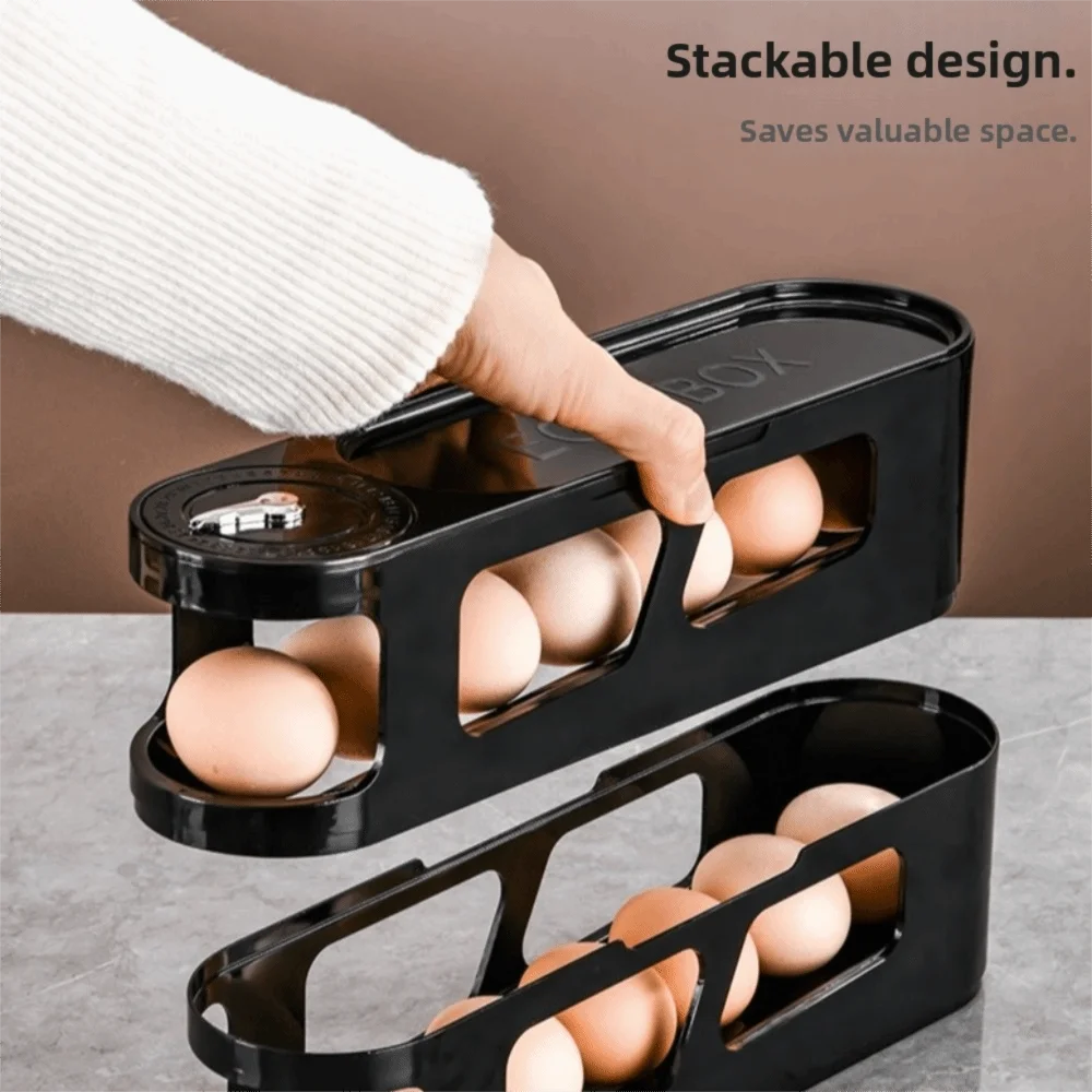 Large Capacity Eggs Storage Box Automatic Rolling with Lid Egg Holder Space Saving Double-Layer Egg Tray Kitchen Storage