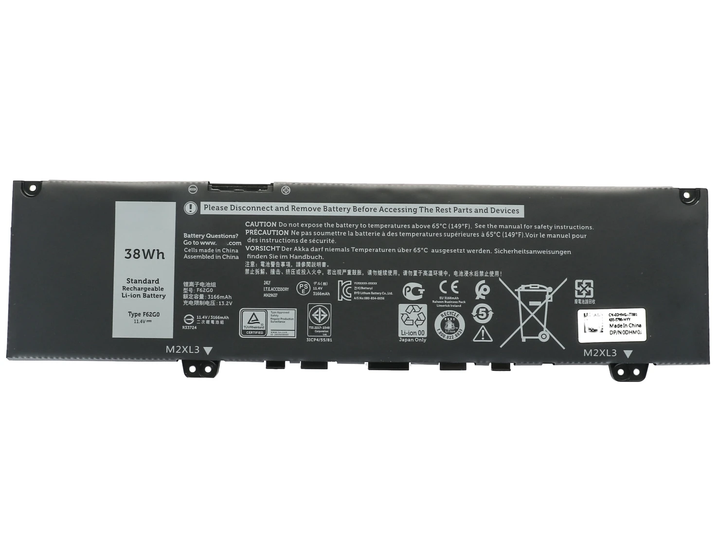 38Wh F62G0 Battery For Dell Inspiron13 7000 2-in-1 Series 7373 7370 7380 5370 P83 P87G P91G F62GO Laptop Replacement Vostro 5370