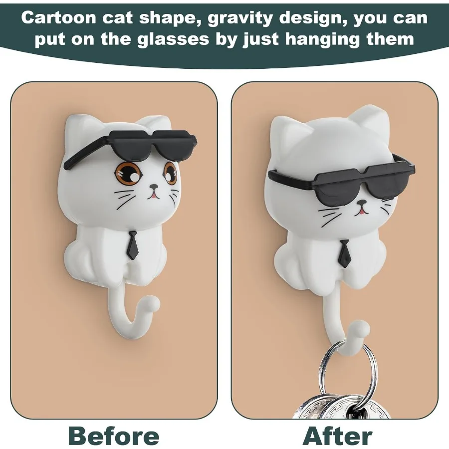 Puh الحرة لطيف مفتاح حامل للجدار القط السنانير الحائط لطيف القط خطاف المفاتيح 2 قطعة القطط الكرتون في النظارات الشمسية الجاذبية هوك لاصق C #4