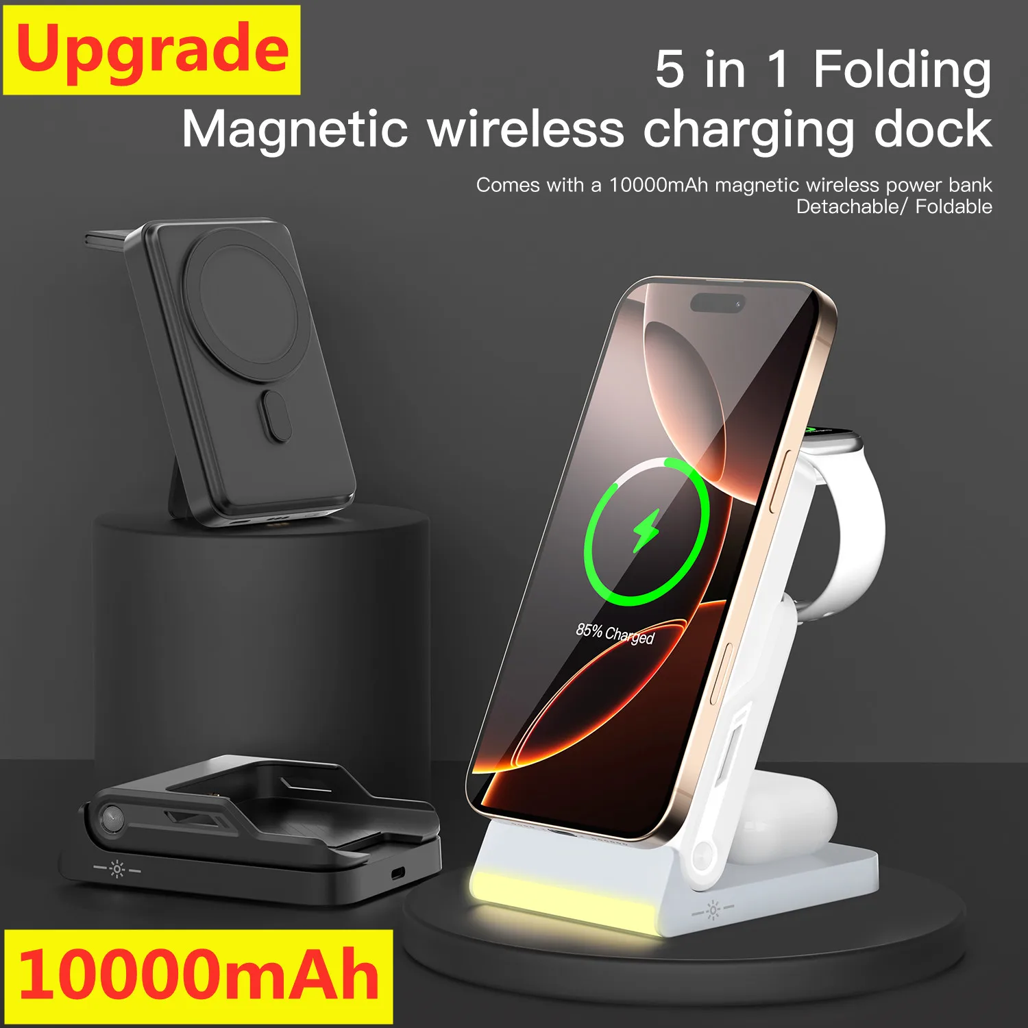 

5 In 1 Power Bank 10000mAh Portable Magnetic Wireless Charger PowerBank Fast Charging External Battery For iPhone iWatch Airpods