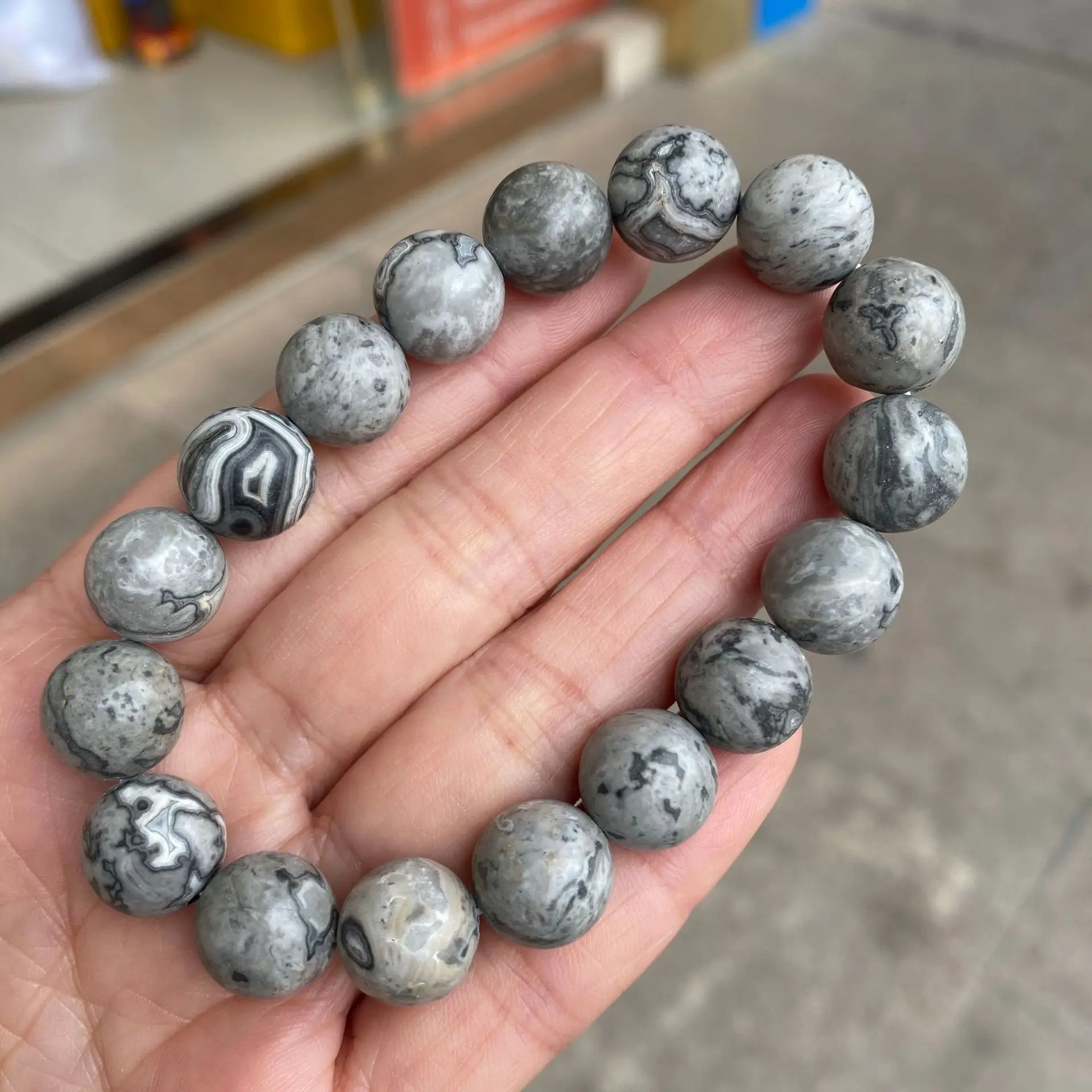 Natural 6/8/10MM Map Stone Round Beads Bracelet Gray Picasso Stone Bracelet Healing Handmade Fashion Jewelry For Man Women