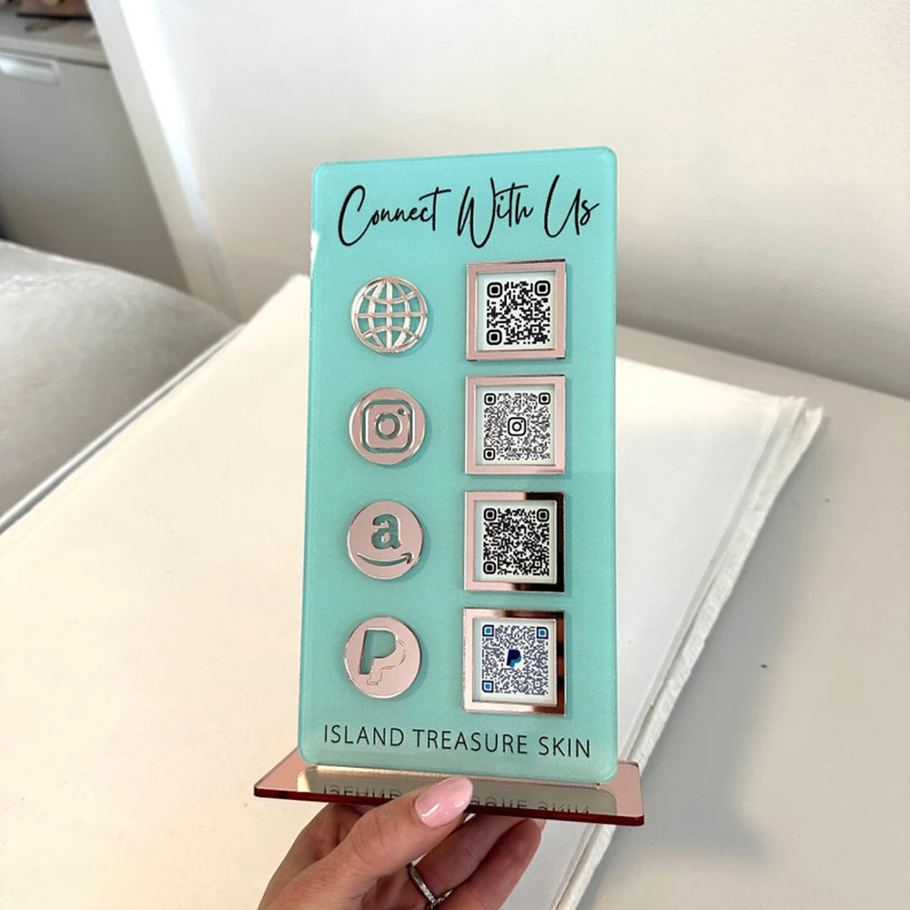لوحة أكريليك قابلة للتخصيص لرمز الاستجابة السريعة، شعار متجر شخصي، صفحة قائمة المطاعم، الدفع، اتصال واي فاي، مراجعة الوسائط الاجتماعية