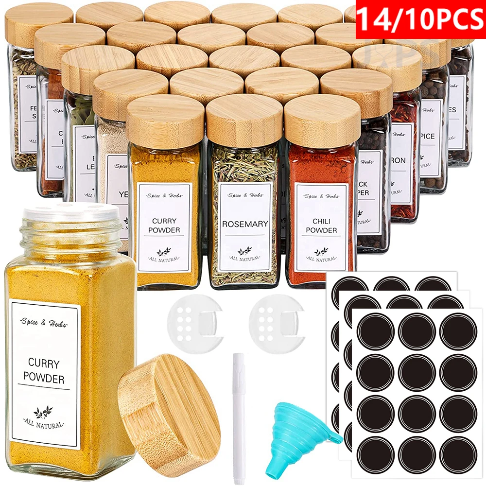 

5/12Pcs Glass Spice Jars with Bamboo Lid Spice Seasoning Containers Salt Pepper Shakers Spice Organizer Kitchen Spice Jar Set