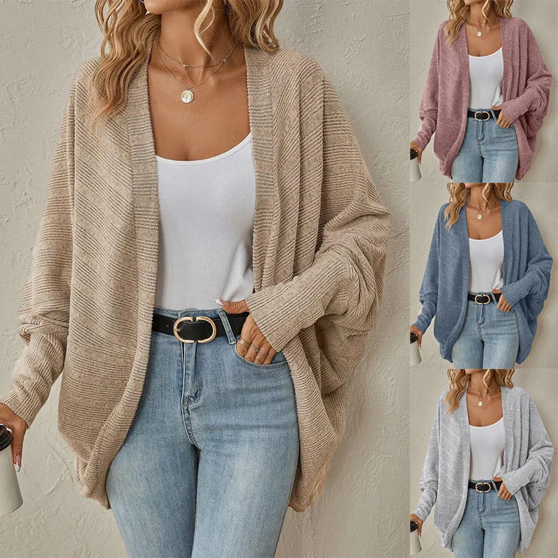 Europe, America 2025 Autumn and Winter New Products Women's Fashion Bat-sleeved Cardigan Loose Knitted Jacket