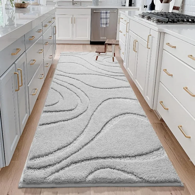 Bathroom Rugs Mat Runner 24 x 60 Inch, Bath Rugs Extra Long Non-Slip Machine Wash Dry Bath Mat Large Light Gray Soft and A