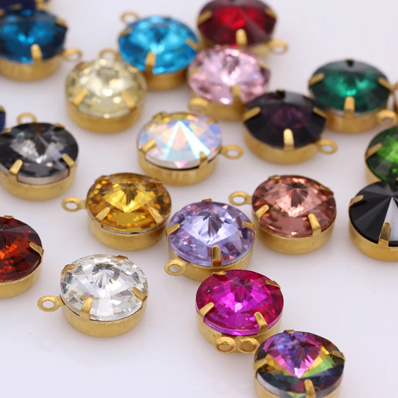 All size 24-colors 6/8/10/12/14mm Rivoli Round Glass Rhinestone Crystal Single hole Rhinestone Charm Sewing Diy Jewelry Beads