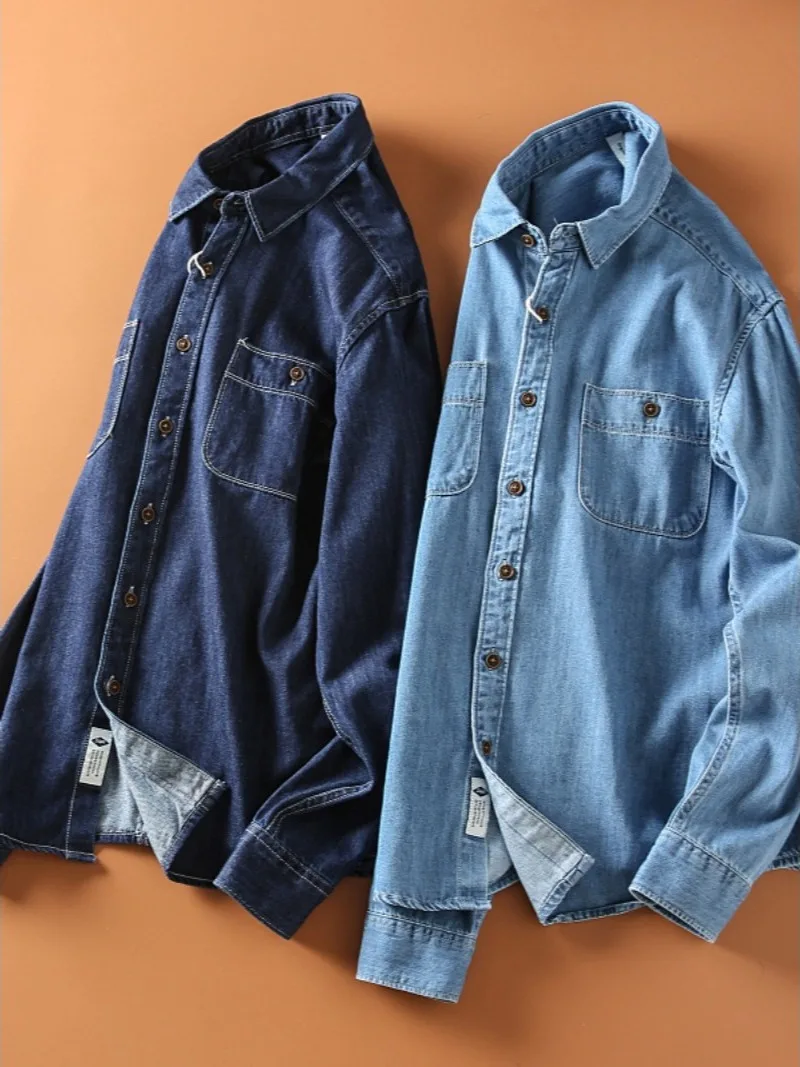 

Men's Long Sve Denim irt Jaet Waed out Vintage Collar Workwear Outerwear Casual Sle Cotton Polyester Blend