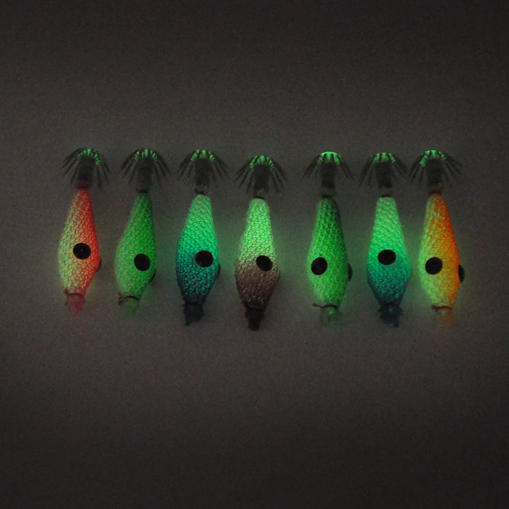 7 Uds anzuelo de calamar pulpo sepia cebo de pesca cebo de pesca luminoso Señuelos de pesca fluorescentes Señuelos de pesca para pescar