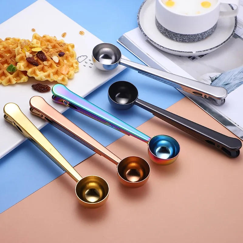 Stainless Steel Coffee Spoon with Clip Coffee Weighing Measuring Spoon Barista Coffee Accessories Scoop Spoon