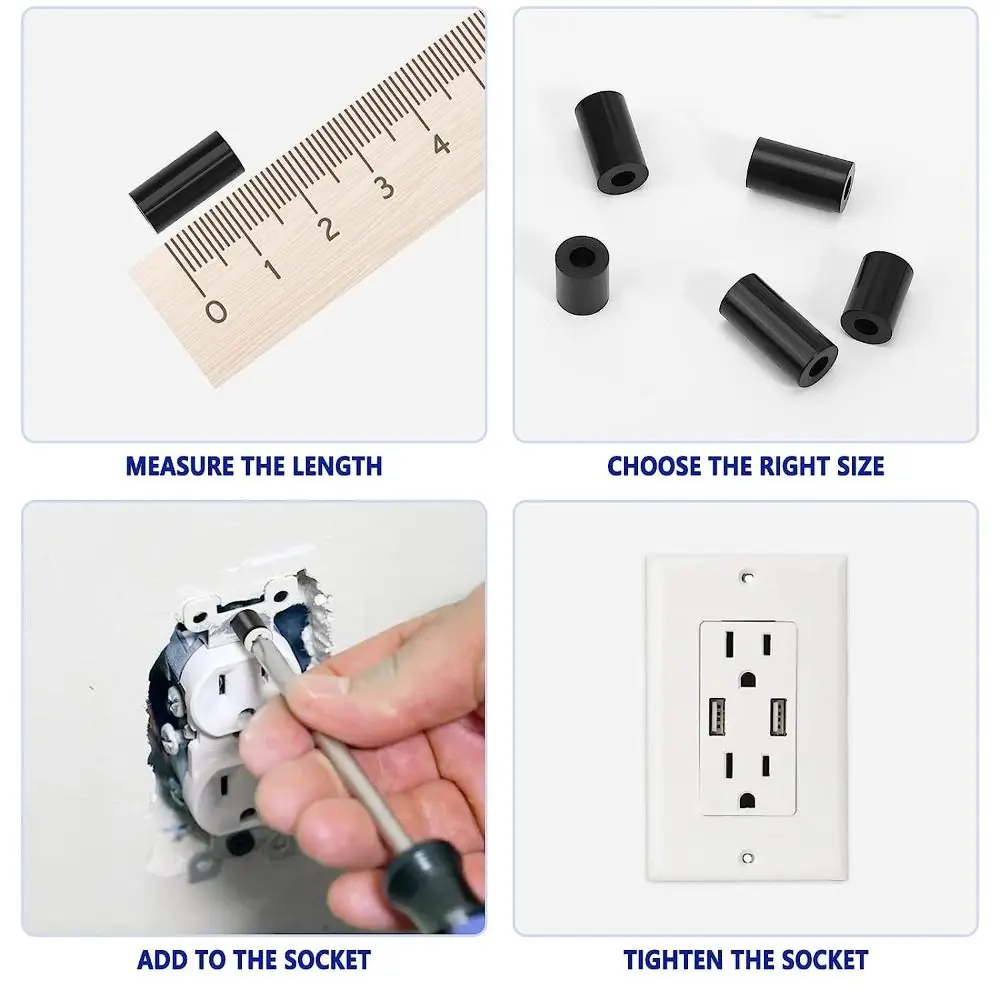 320 Pcs Black Screws Spacers Assortment Kit Nylon Electrical Outlet Switch and Receptacle Spacers Round Spacer Screws