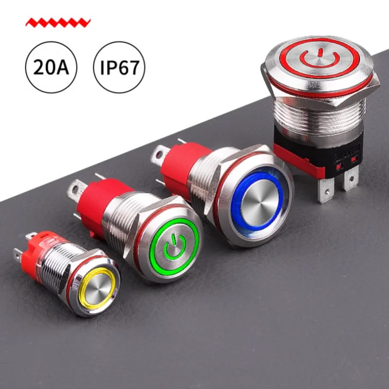 12mm/16mm/19mm/22mm High Current Metal Button Switch Led 3-220v Self-healing Self-locking Button Power Start Switch Waterproof