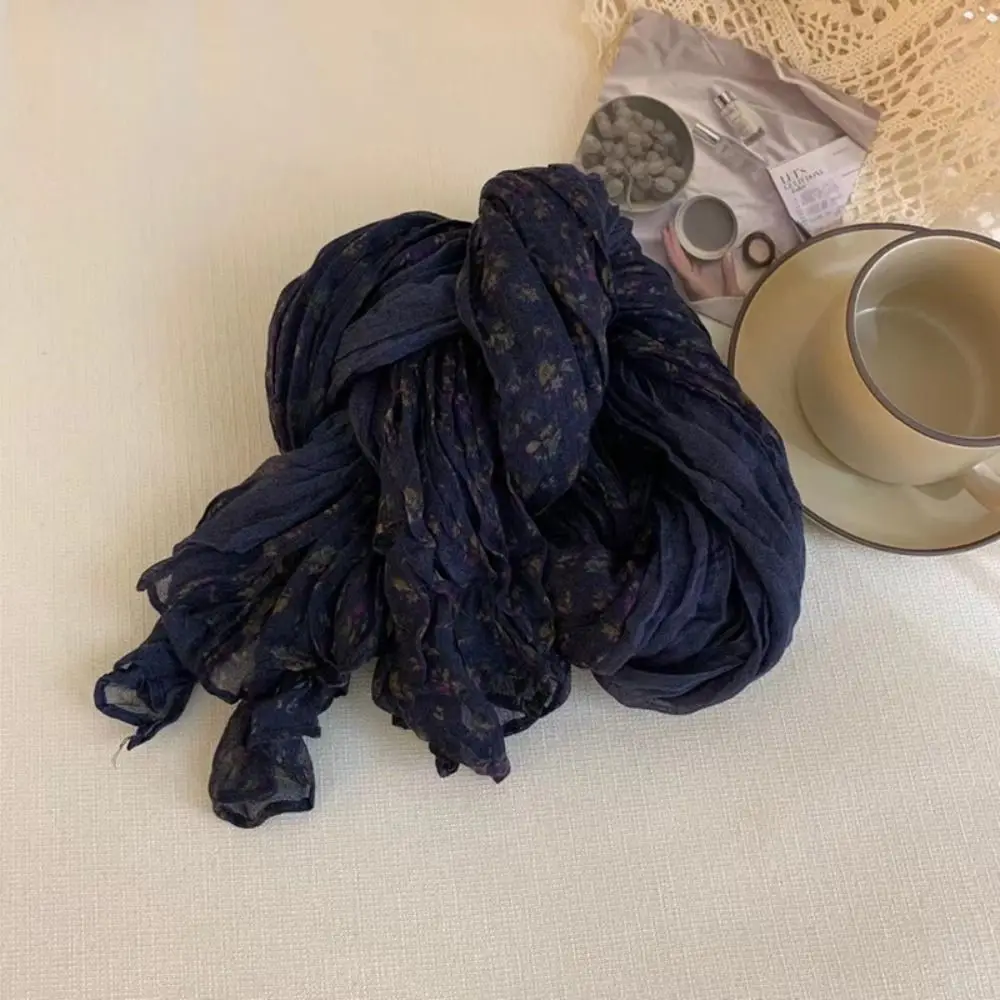 ファッション秋冬コットンリネンスカーフヴィンテージ保温プリーツプリントスカーフ高級ブランドデザイナースクエアショールラップ