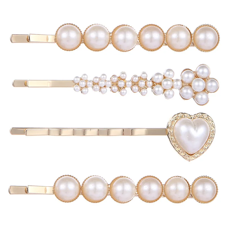 New Fashion Pearl One line Clip Hair Clip for Girls with Love Edge Clip for Simple and Elegant Women's Headwear