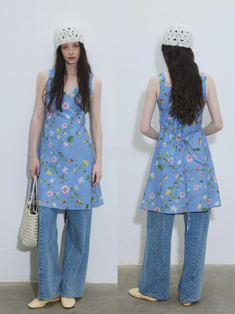 

Lofi Choose Women's Summer Floral Print Halter Dress Slimming Waist Design Casual V-Neck Sleeveless A-Line Skirt Dress