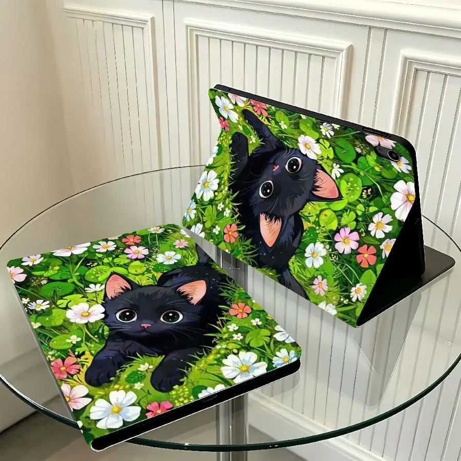 Case for Xiaomi Pad 5 6 7 8 Pro Redmi Pad SE K Pad 8.8 9.7 12.4 Inch Pad 6s Pro 7 Ultra with Pencil Slot Funny Black Cat Flower