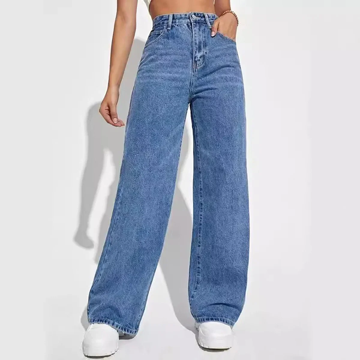 

Women's New Dark Blue Wide Leg Straight Jeans Slimming All-match Spring Summer
