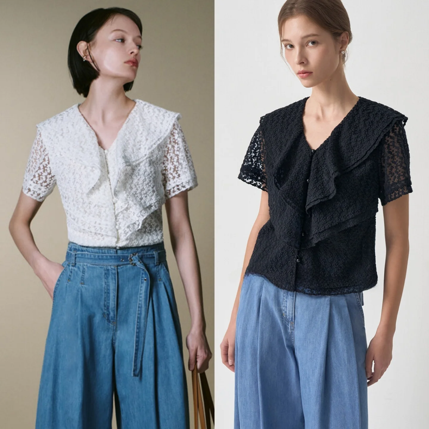 

Lace Short Sleeve Shirt with Gentle Fairy Atmosphere Turn-down Collar Commute Quality Versatile Top Small Shirt Short Sleeve