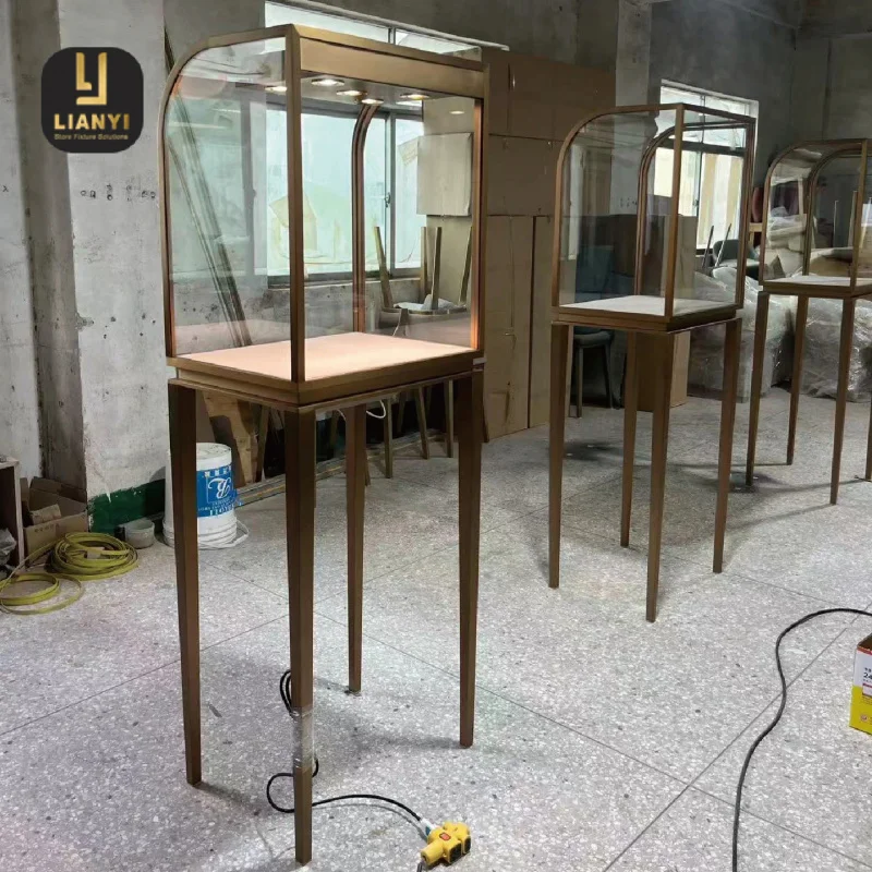 custom.Boutique High Quality Jewelry Display Cabinet with LED Lighting Custom Full Store Layout Visual Merchandising Solution OD