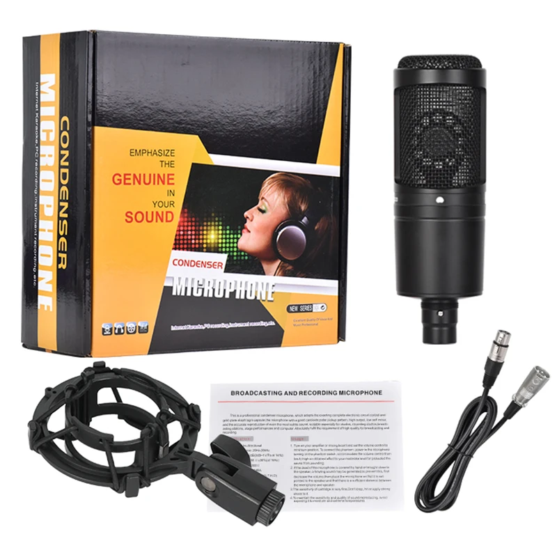 Kardioid-Kondensator-Studiomikrofon 2020 Mikrofon-Bundle mit Stoßdämpfer und XLR-Kabel für Projekt-/Heimstudio-Anwendungen