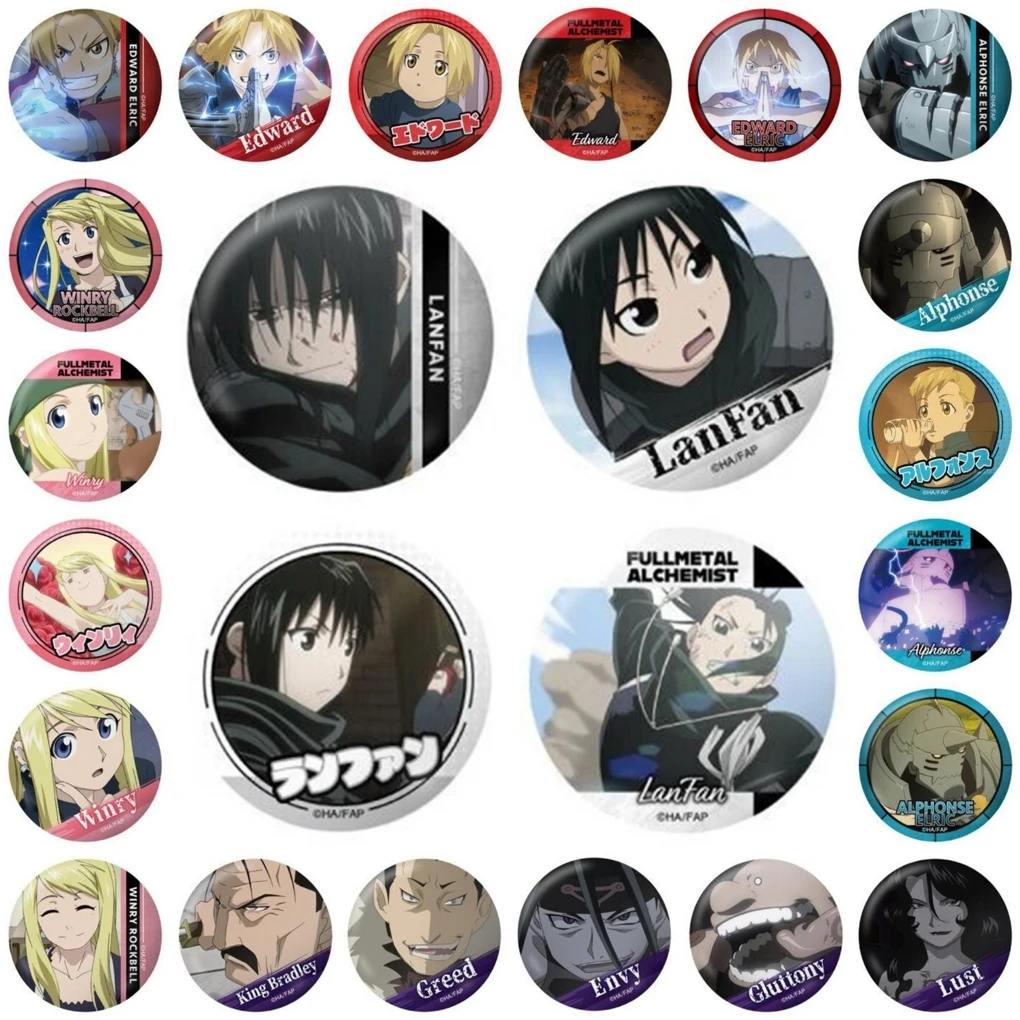 58mm Anime Fullmetal Alchemist Edward Alphonse Elric Winry Rockbell‌ Cosplay COSTUME Badge Pin SPTE Tinplate Brooch﻿ Prop Gift