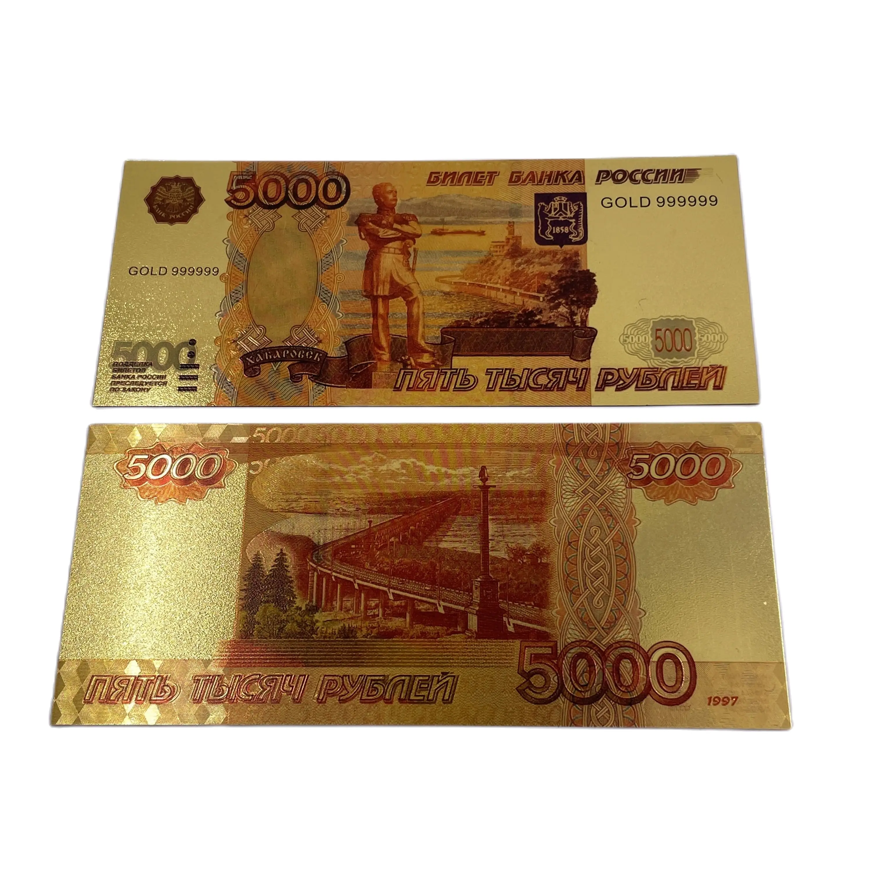 24k Russian 500 and 5000 Rubles Fake Money Dollar Gold Banknote Euro Price Bill Bank Collectible Business Gift