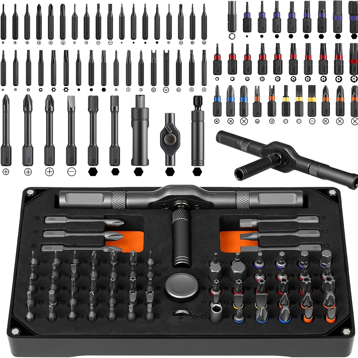 74in1 Präzisions-Magnet-Ratschenschraubendreher-Set Abnehmbarer T-Griff-Magnetisierer Fixieren Sie Möbel-, Elektronik- und Fahrrad-Schreibtisch usw