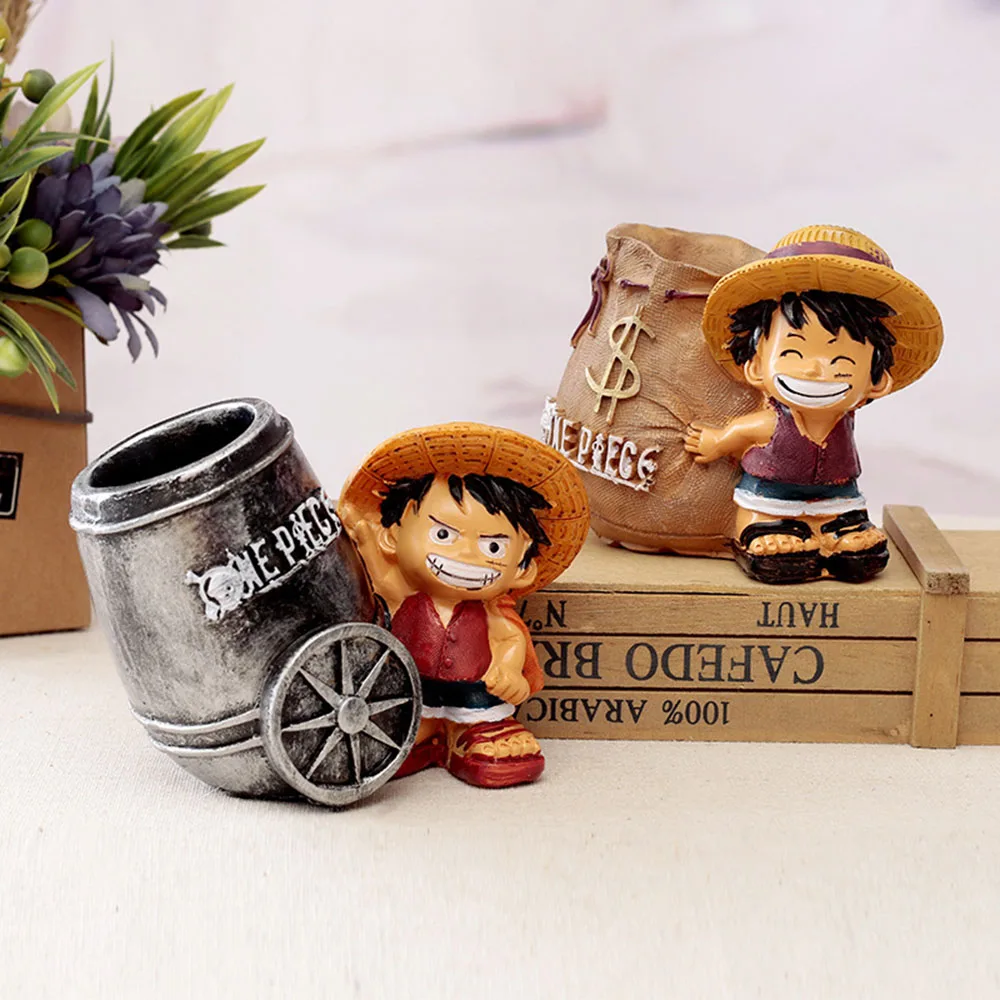 12cm Anime One Piece Monkey D Luffy Model Personality Resin Office Pen Holders Desk Pencil Pot Holder Gift For Friends Students