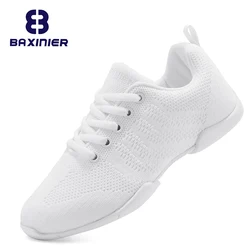 BAXINIER Girls White Cheer Shoes Trainers  Breathable Training Dance Tennis Shoes Lightweight Youth Cheer Competition Sneakers