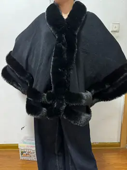2024 Women 2 Circle Wraps Long Faux Rabbit Fur Cape Poncho Winter Loose Thick Warm Shawl Outerwear Knitted Cloak Overcoat 5 2024 Women 2 Circle Wraps Long Faux Rabbit Fur Cape Poncho Winter Loose Thick Warm Shawl Outerwear Knitted Cloak Overcoat 5