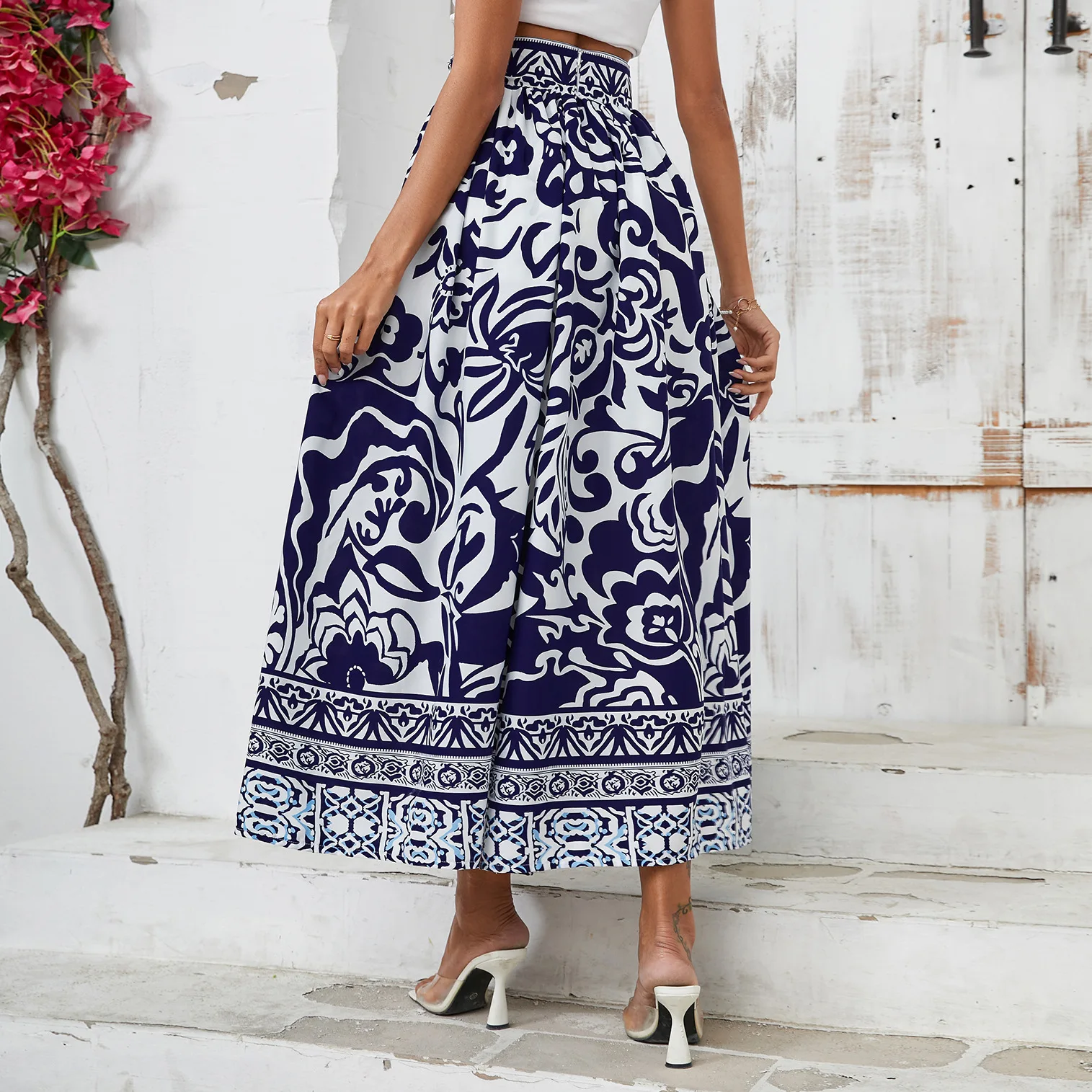 Fashion Print Loose Bohemian Women's Skirt High Waist Casual Vacation Beach Skirts European and American Long Skirts for Women