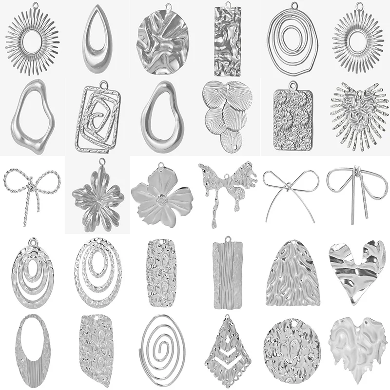7Pcs/Lot Stainless Steel Mixed Geometric Textured Star Cross Pendant Jewelry DIY Irregular Hammered Colgantes Accessories Bulk