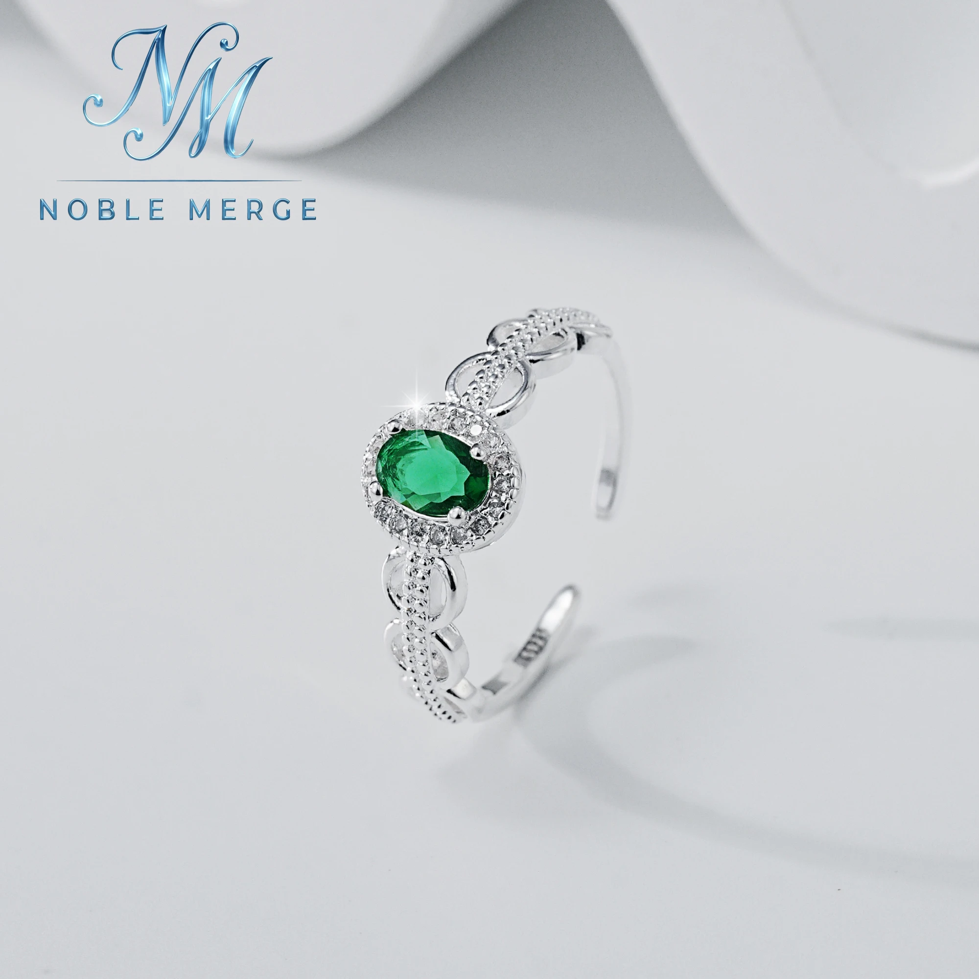 925 Sterling Silver Green Moissanite Open Ring Oval Stone Halo Pave Hollow Adjustable Sparkling Wedding Engagement Anniversary