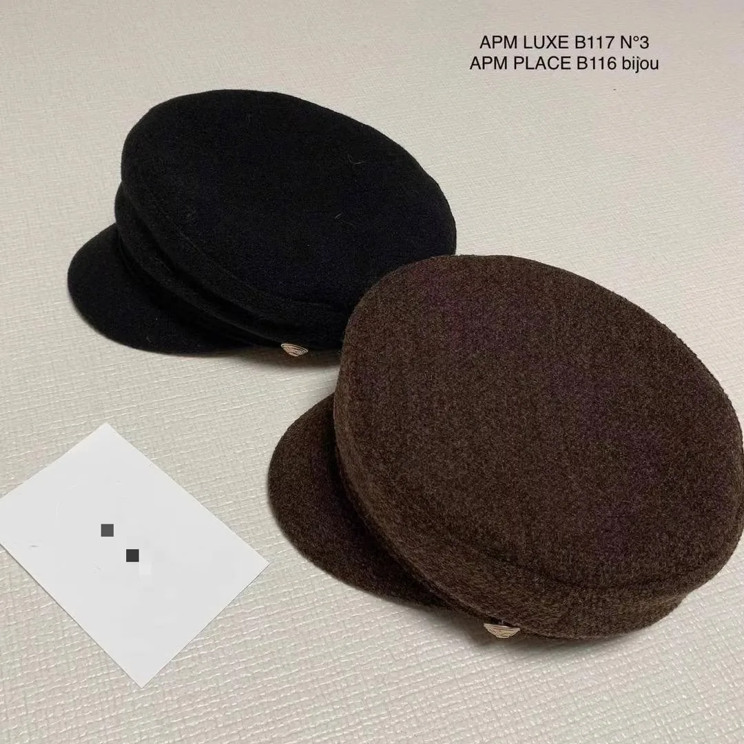 Korean Blogger Same Style Metal Button Autumn Winter Maillard Duck Bill Hat Woolen Newsboy Cap Eight Panel Hat for Women