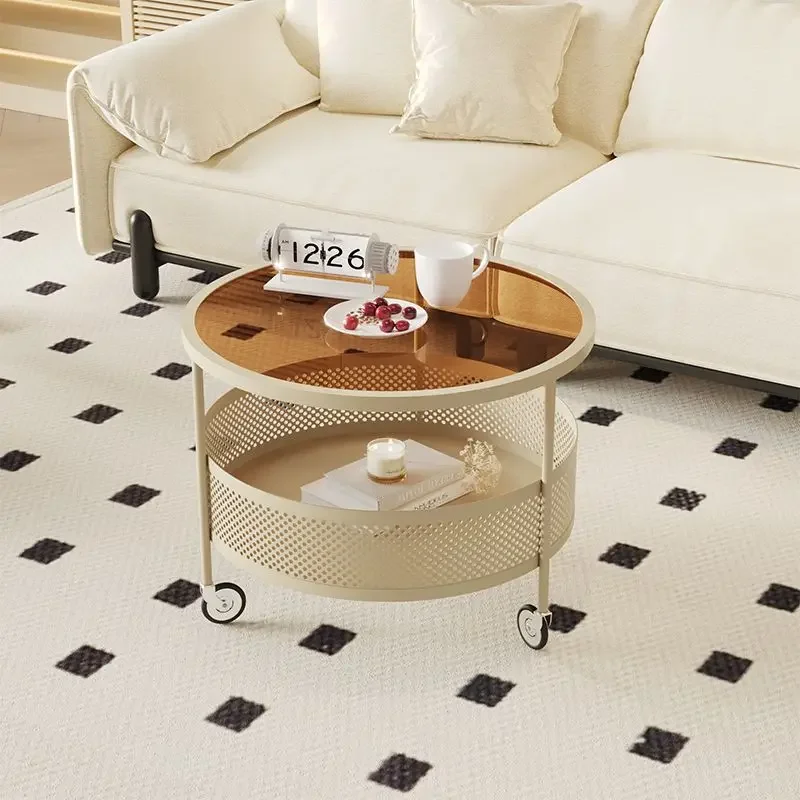 French movable small coffee table cream wind household small round table online celebrity simple small living room glass coffee