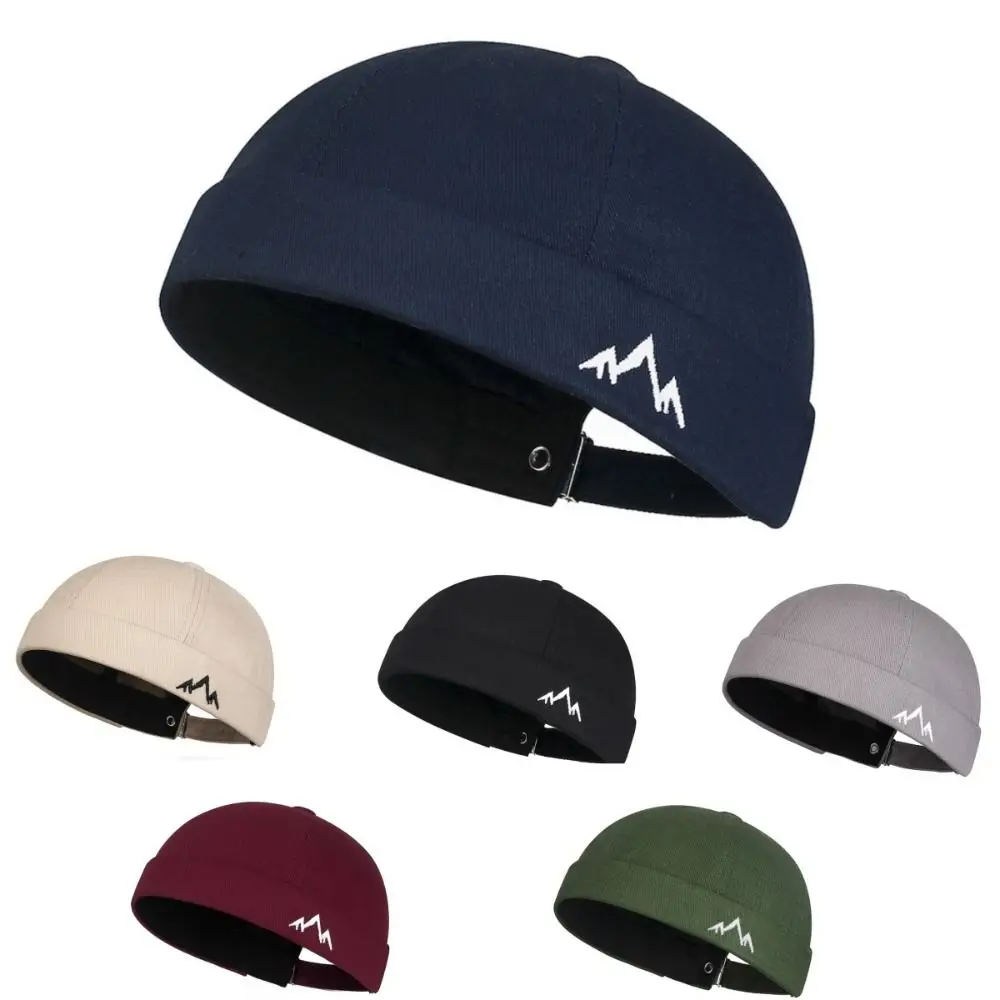 Fashion Retro Embroidery Brimless Hat Solid Color Breathable Docker Cap Adjustable Melon Skin Caps Beanie Bonnet Unisex