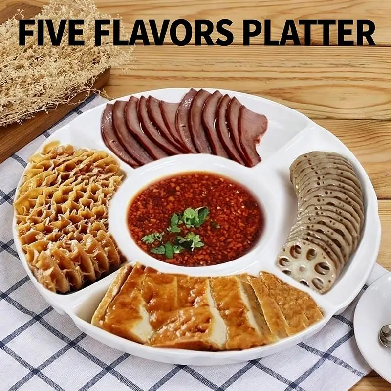 1/2Pcs Divided Serving Platter 5 Grids with Central Dip Compartment PP Tray for Kids Snack Fruit Serving Home Use