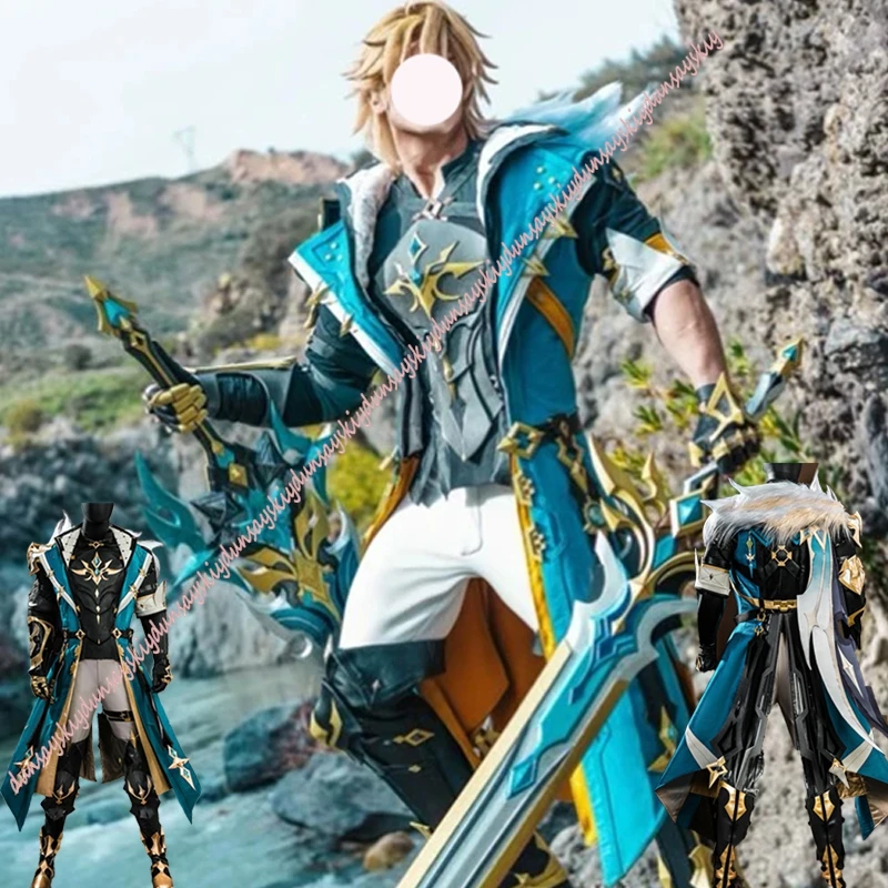 Perückenmantel Uniform Outfit Genshin Impact Varka Cosplay Kostümset Halloween Party Damen Herren Karneval Requisiten