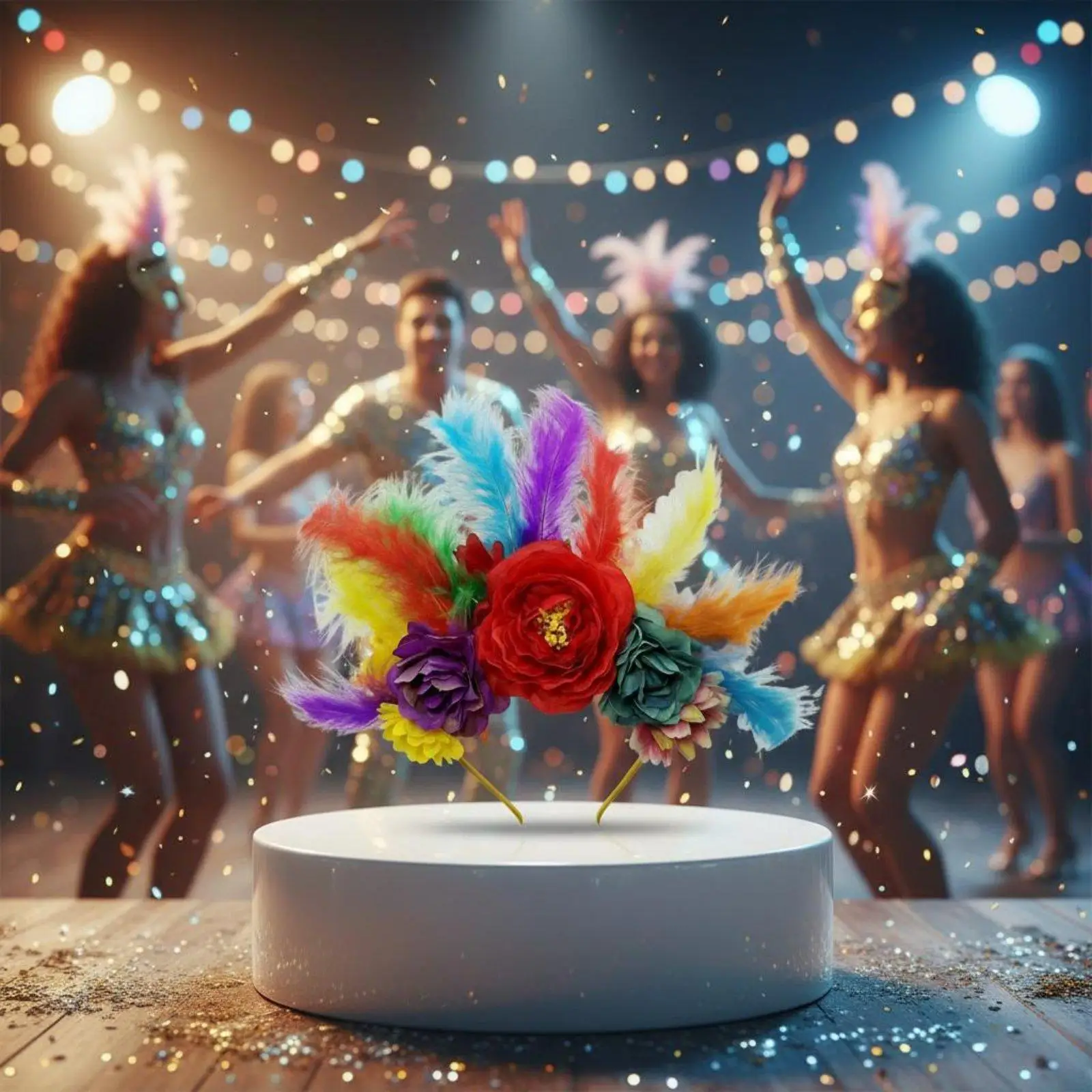 Artistic Textile Flower Feather Crown for Day of Dead Festivities and Stage Performance Wear