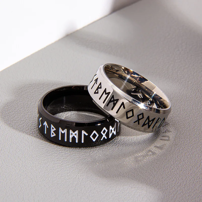 official-website Stainless Steel Norse Viking Rings Runes Words Odin Norse Viking Amulet RETRO Man Rings Jewelry