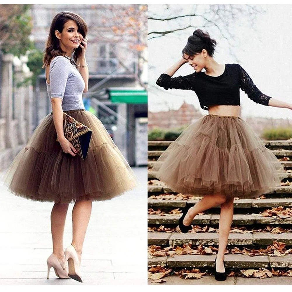 18 Colors Petticoat Dress Women's Short Skirt Soft Tutu Tulle Party Skirts 6 Layers Vintage High Waist Ball Gown Beach Dresses