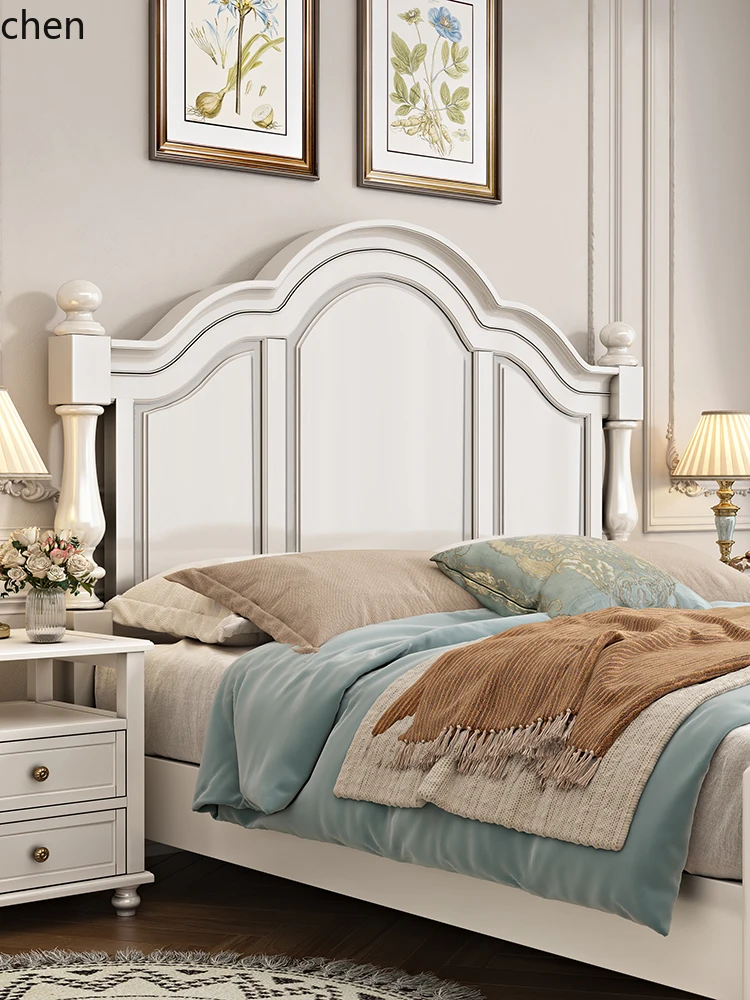 PYH Solid Wood Bed High Box Storage Double Bed Vintage Style Master Bedroom 1.8m Natural Wood Bed