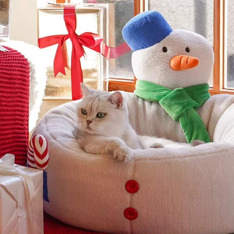 

Keep warm and hug the snowman cat's nest suede pet bed large kennel universal open cat supplies