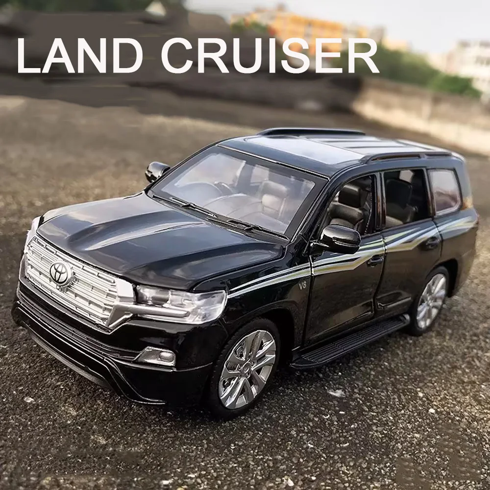 Land Cruiser Highlander en alliage 1:32, modèles de jouets, voitures, pneus en caoutchouc, véhicules miniatures, feu arrière, son SUV, cadeaux pour enfants en bas âge