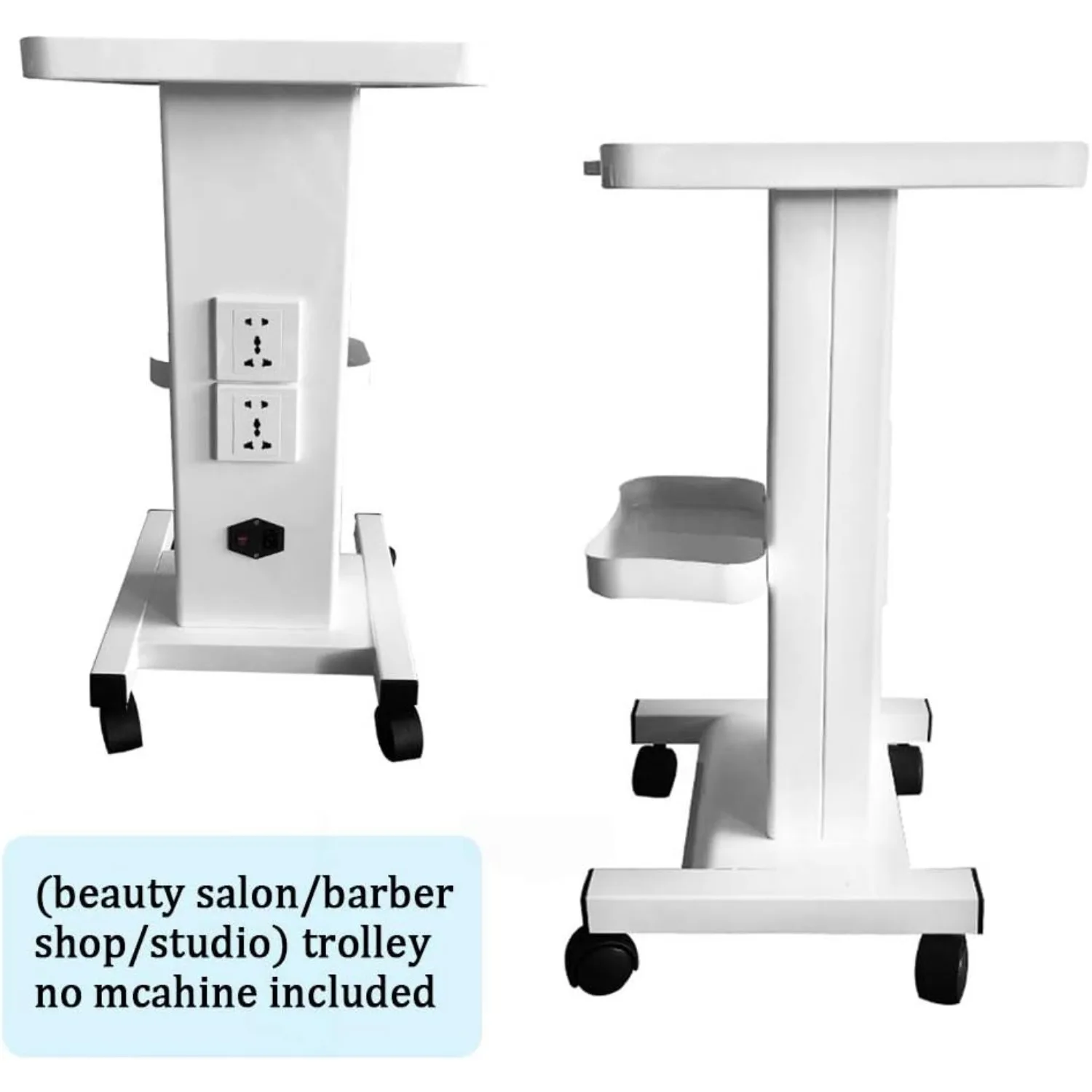 3-Layer Beauty Cart with Wheels and US Socket, Stand Spa Equipment Trolley Carts, White Beauty Machine Trolley with Tray