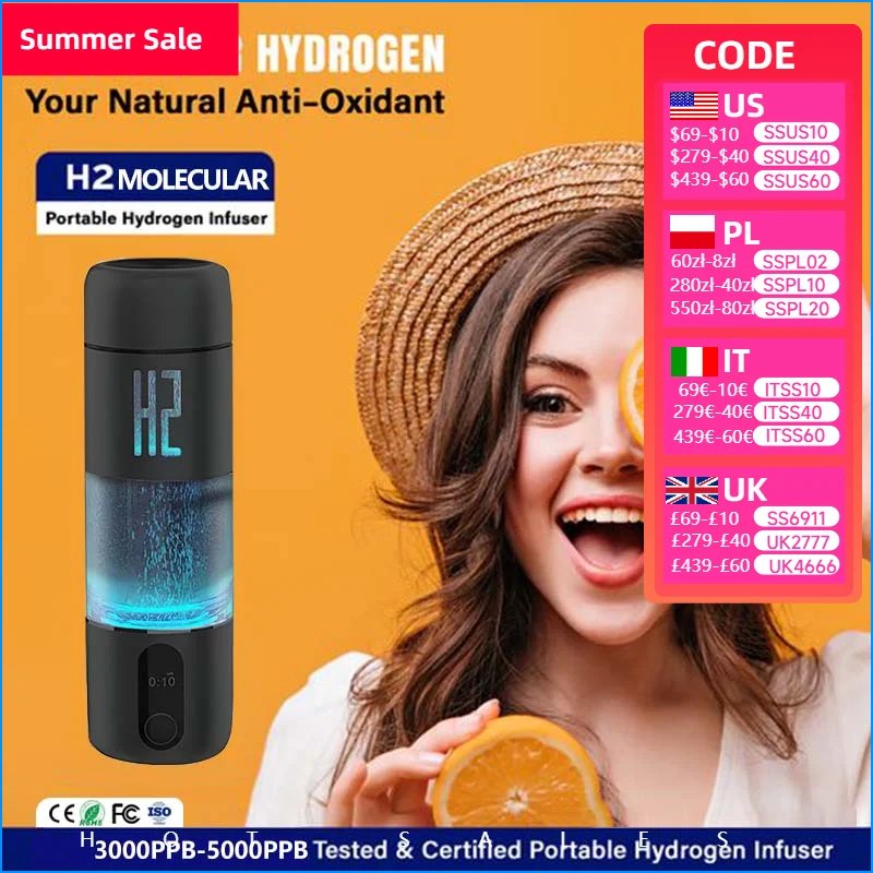 5000PPB Molecular Rich Hydrogen Water Cup Electrolysis H2 Inhalation Device Water Bottle SPE PEM Lonizer Healthcare Water Cup