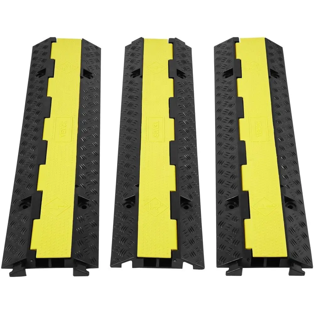 Heavy Duty 3 Pieces Cable Protector Ramp 2 Channel 12000 Lbs Load Wire Cable Cover