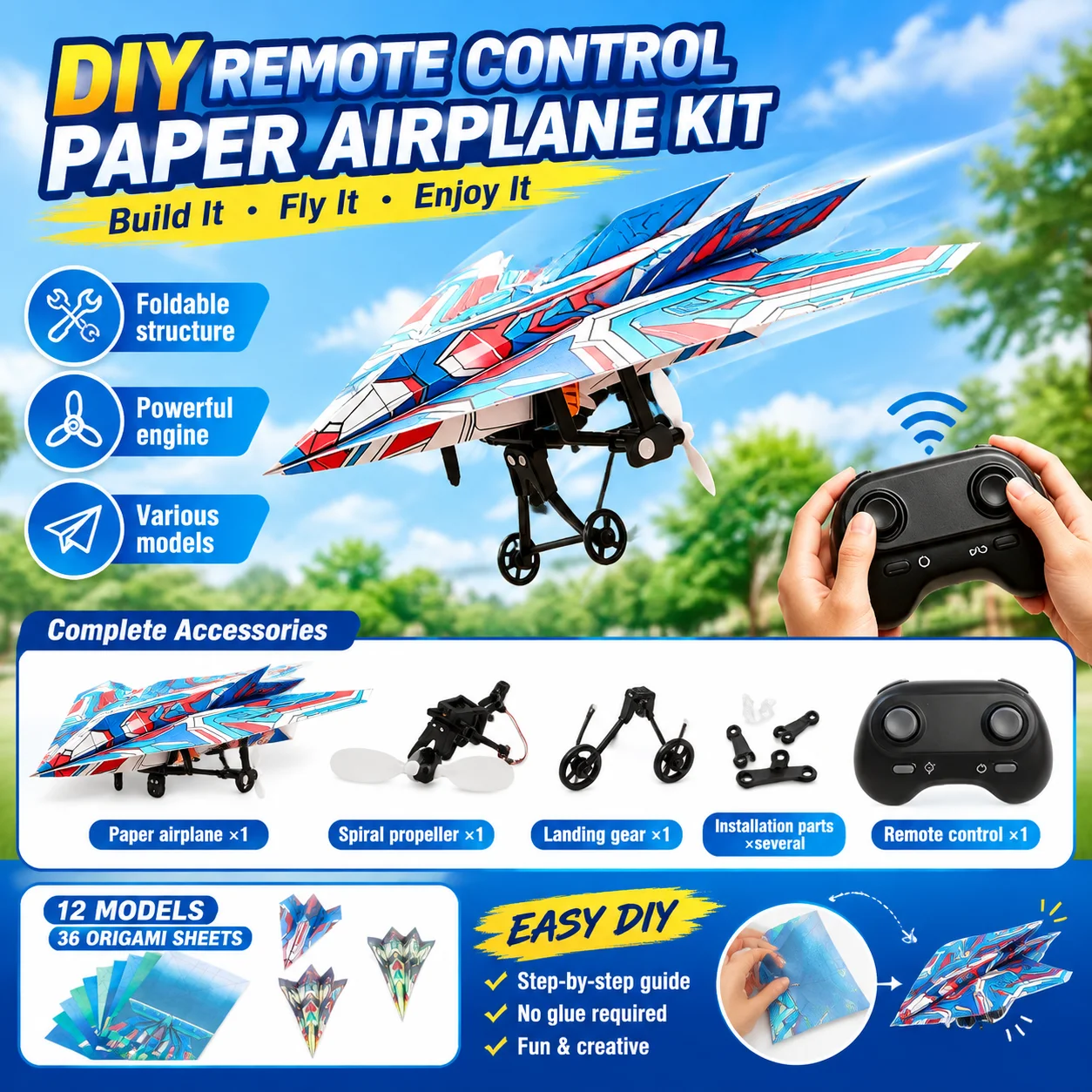    DIY Ferngesteuertes Papierflugzeug Elektrisches Antriebssystem DIY Faltbares Langstrecken-Stabilflugzeug Ultraleichtes Flugzeug Outdoor-Spielzeug