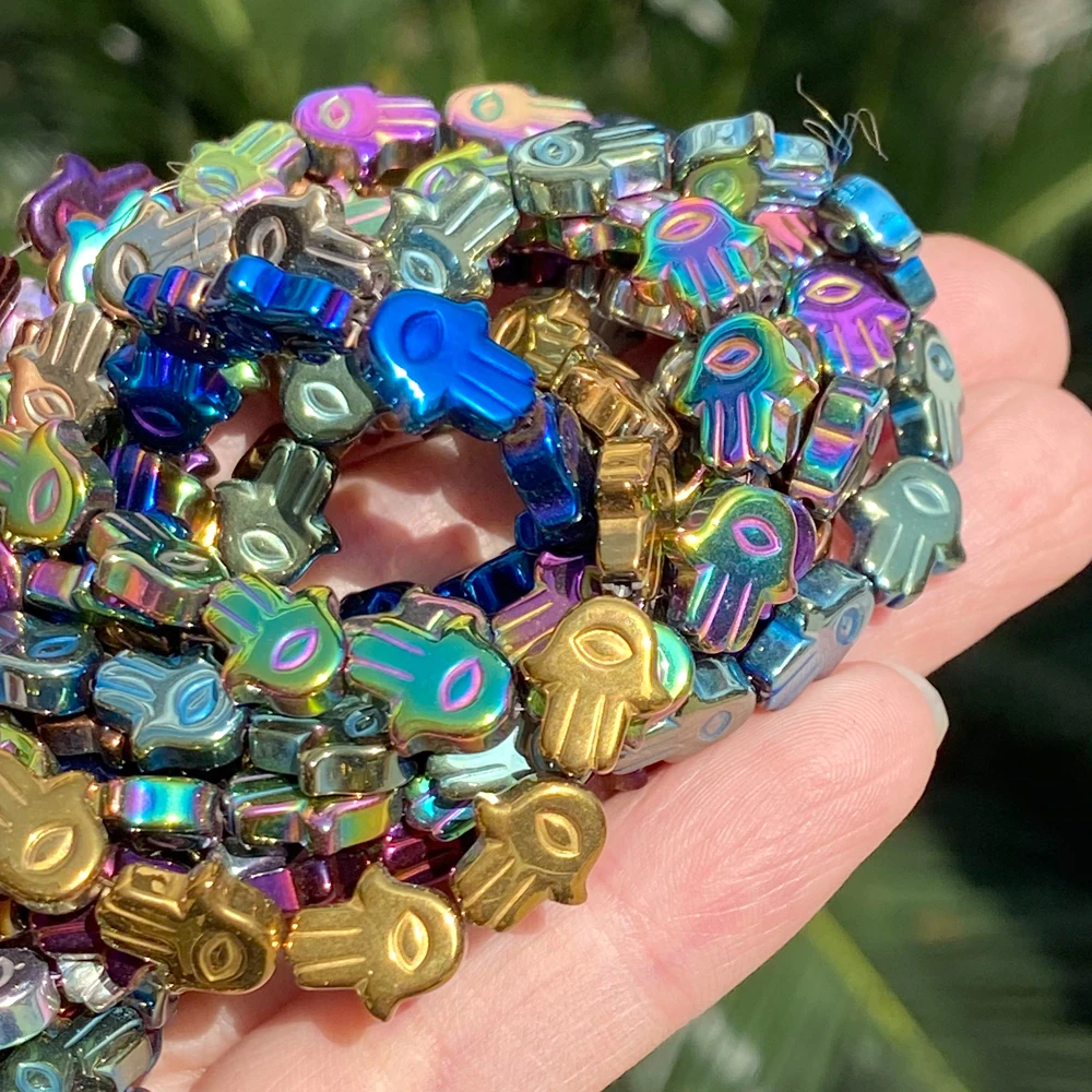 الطبيعية 10x9 مللي متر عيون النخيل شكل مطلي الهيماتيت حجر فضفاض خزر عازل لصنع المجوهرات قلادة سوار اليدوية