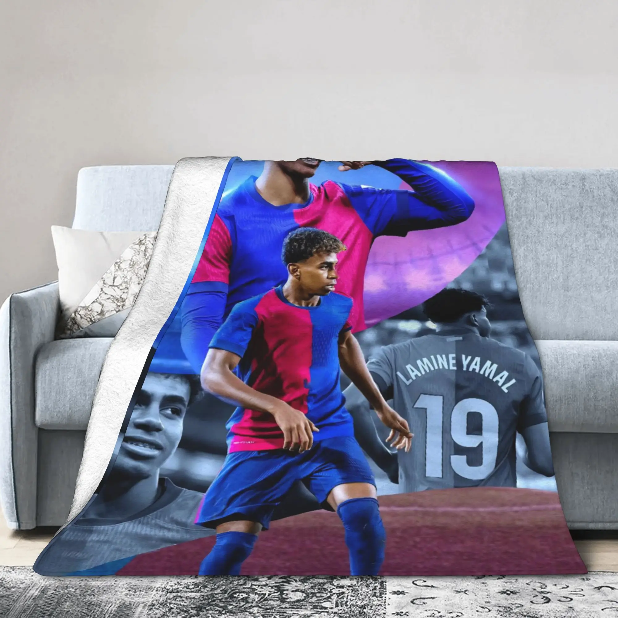 Lamine Y-Yamal Flannel Throw Blanket Number 19 Football Blanket for Sofa Couch Super Soft Bedding Throws