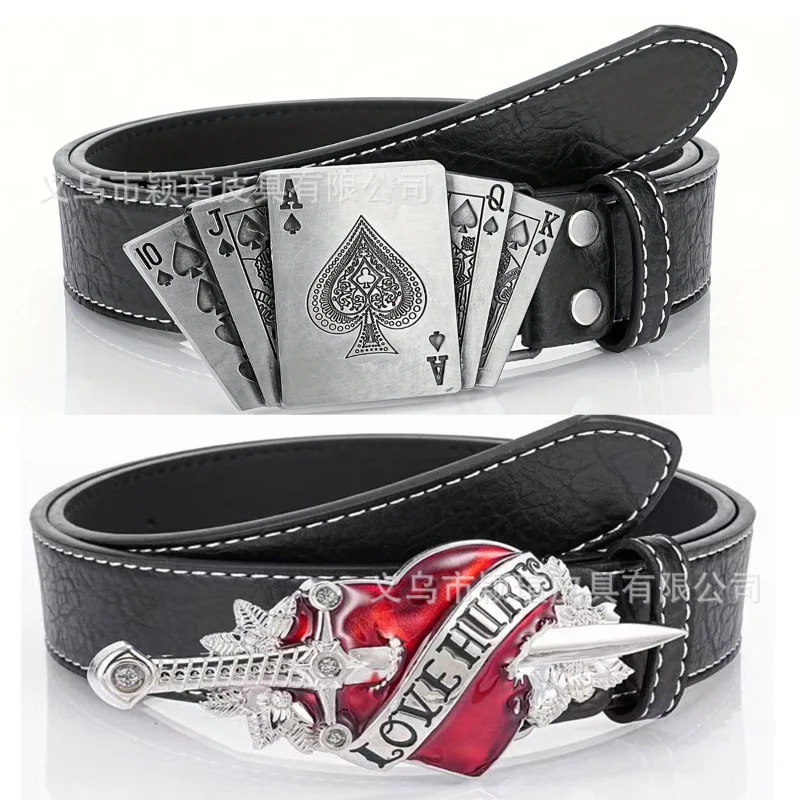 

Самые продаваемые мужские ремни с повседневными пряжками из сплава, с перфорацией в форме сердца, гладкие и стильные, перфорированные кожаные ремни для мужчин